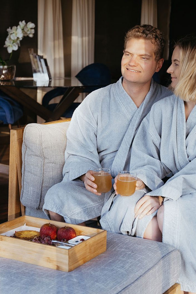 Serenita Stanthorpe Servern Glamping Tent couple in bathrobes